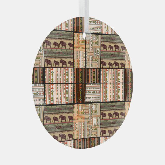 Afrikaanse Patchwork Olifanten: Ornamentale textuu Glas Ornament (Voorkant Rechts)