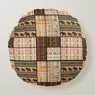 Afrikaanse Patchwork Olifanten: Ornamentale textuu Rond Kussen