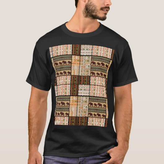 Afrikaanse Patchwork Olifanten: Ornamentale textuu T-shirt (Voorkant)