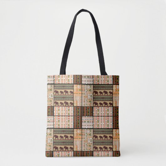 Afrikaanse Patchwork Olifanten: Ornamentale textuu Tote Bag (Voorkant)