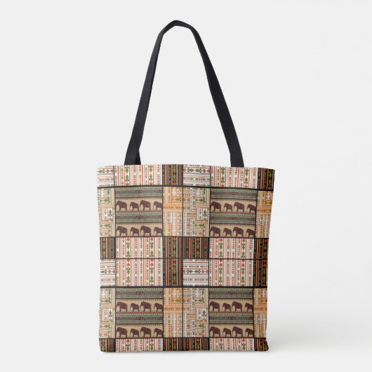 Afrikaanse Patchwork Olifanten: Ornamentale textuu Tote Bag (Achterkant)
