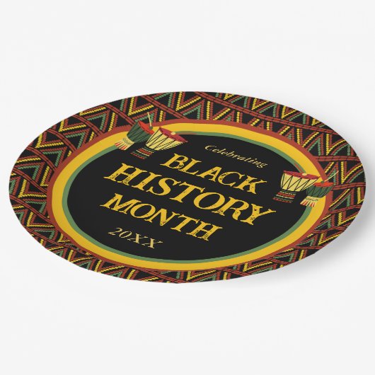 Afrikaanse Patronen Zwarte Geschiedenis Maand Vier Papieren Bordje (Gekanteld)