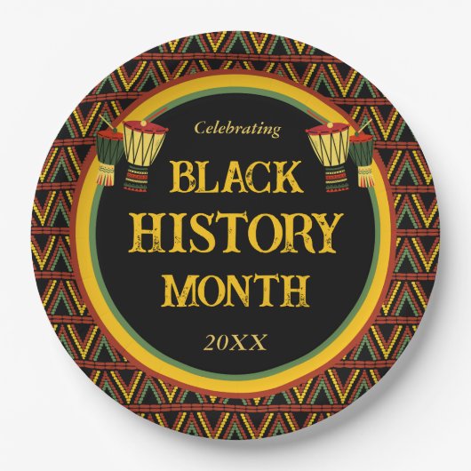 Afrikaanse Patronen Zwarte Geschiedenis Maand Vier Papieren Bordje (Voorkant)