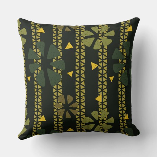 Afrikaanse Patroongroen, mosterd, bruine streep Kussen (Achterkant)