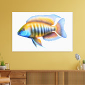 Afrikaanse Peacock Cichlid Fish Wrapped Canvas (Insitu (Woonkamer))