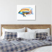 Afrikaanse Peacock Cichlid Fish Wrapped Canvas Afdruk (Insitu (Slaapkamer))
