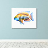Afrikaanse Peacock Cichlid Fish Wrapped Canvas Afdruk (Insitu (Houten vloer))