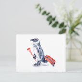 Afrikaanse pinguïn met een gitcase briefkaart (Staand voorkant)