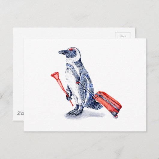 Afrikaanse pinguïn met een gitcase briefkaart (Voorkant / Achterkant)