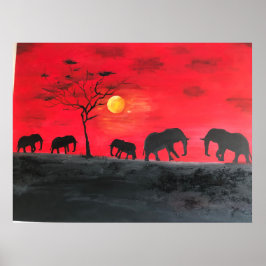 Afrikaanse Plain Elephant schilderij Wall Art Poster