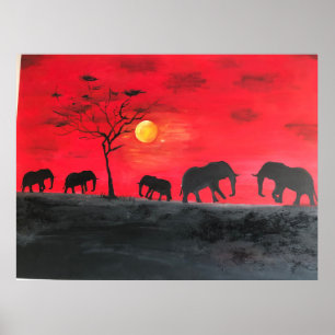 Afrikaanse Plain Elephant schilderij Wall Art Poster