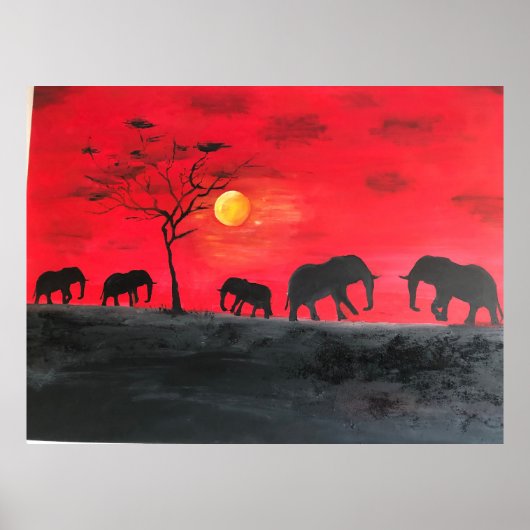 Afrikaanse Plain Elephant schilderij Wall Art Poster (Voorkant)