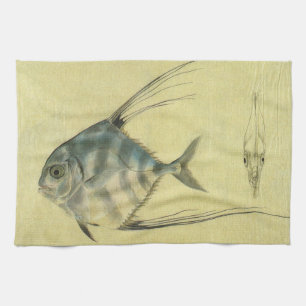 Afrikaanse Pompano Vis, Vintage Draadvinnige Horsm Theedoek