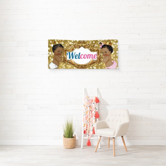 Afrikaanse prins|Princess Pink|Blue Glitter Welcom Spandoek (Insitu)