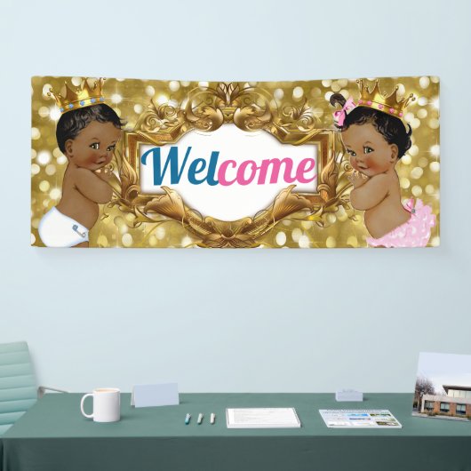 Afrikaanse prins|Princess Pink|Blue Glitter Welcom Spandoek (Beurs)