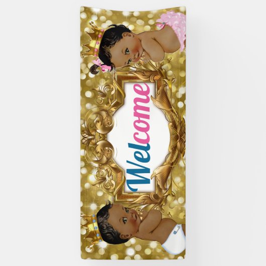 Afrikaanse prins|Princess Pink|Blue Glitter Welcom Spandoek (Verticaal)