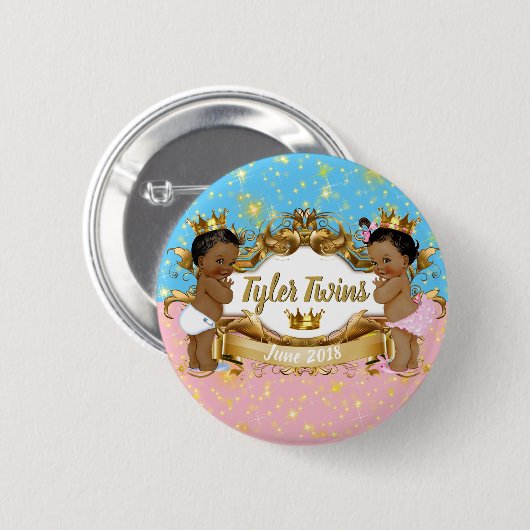 Afrikaanse prins/prinses roze|Blauw|Glitter Button (Voorkant /achterkant)