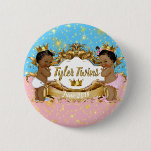Afrikaanse prins/prinses roze Blauw Glitter Button