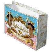 Afrikaanse Prins/Prinses Roze/Blauw Goud Sparkles Groot Cadeauzakje (Voorkant Gekanteld)