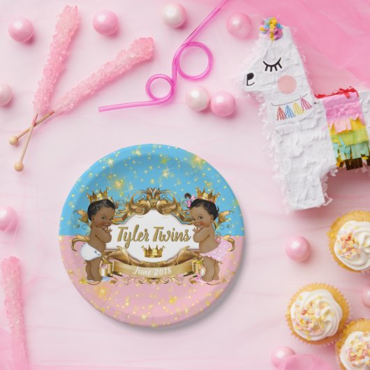 Afrikaanse prins/prinses roze/blauw/gouden enkels papieren bordje (Feest)