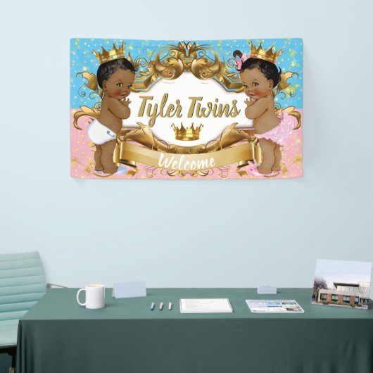 Afrikaanse prins/prinses roze/blauw/gouden enkels spandoek (Beurs)