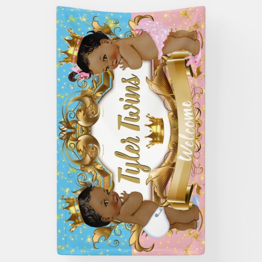 Afrikaanse prins/prinses roze/blauw/gouden enkels spandoek (Verticaal)