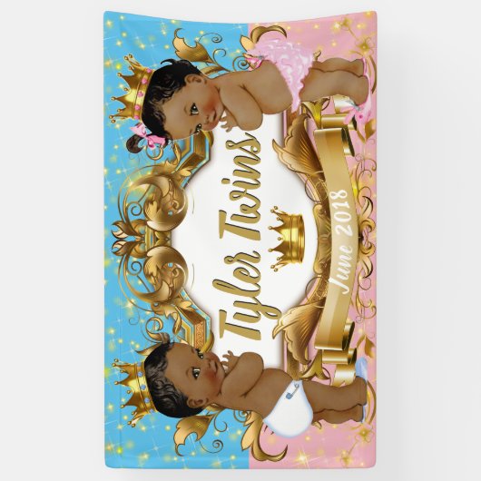 Afrikaanse prins/prinses roze/blauw/goudvlek spandoek (Verticaal)