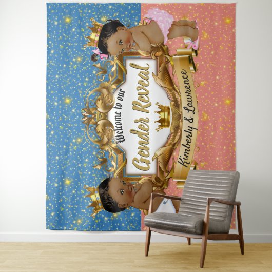 Afrikaanse prins/prinses roze/blauw/goudvlek wandkleed (In situ)