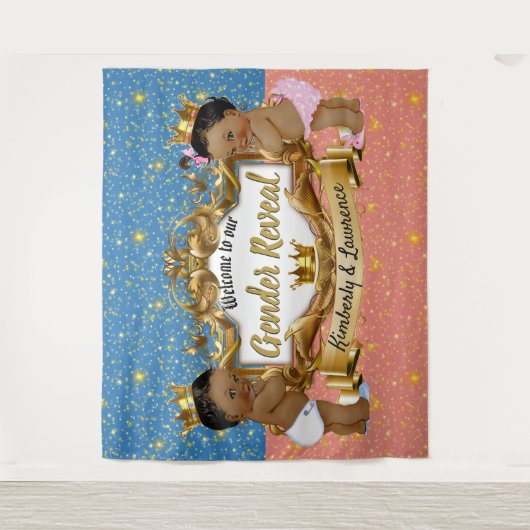 Afrikaanse prins/prinses roze/blauw/goudvlek wandkleed (Voorkant)