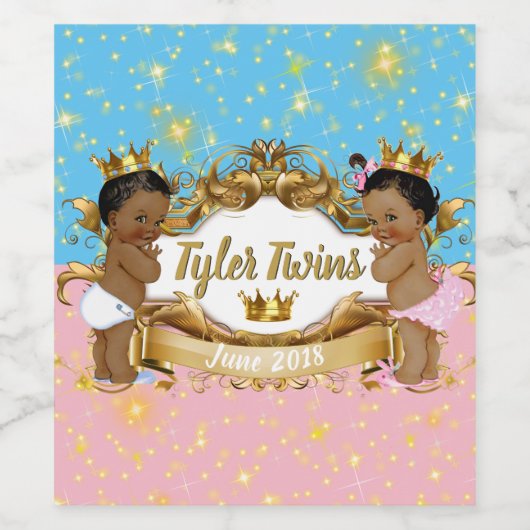 Afrikaanse Prins/Prinses Roze/Blauw Sparkle Labels Wijn Etiket (Enkel label)