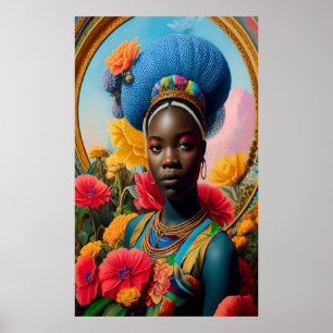 Afrikaanse prinses in de tuin van de bloemen poster