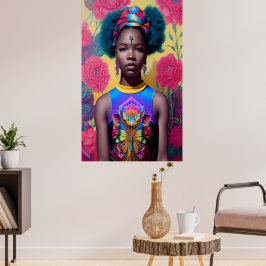 Afrikaanse prinses met blauw haar poster