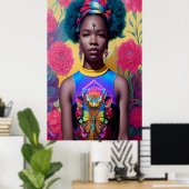 Afrikaanse prinses met blauw haar poster (Thuiskantoor)