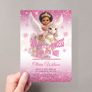 Afrikaanse prinses op eenhoorn Roze babyfeest Acryl Uitnodigingen