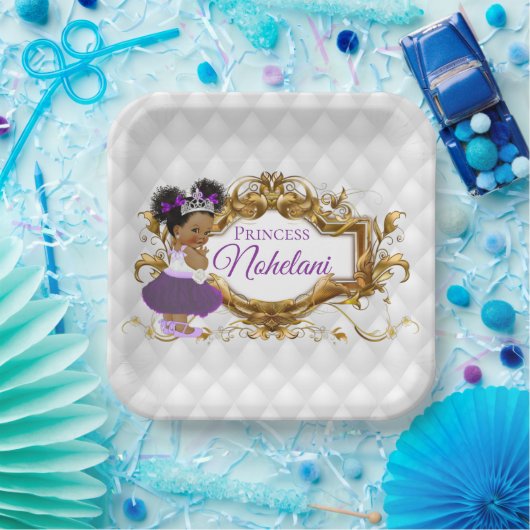 Afrikaanse prinses Paars | Witte en goudlegant Papieren Bordje (Feest)