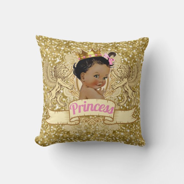 Afrikaanse prinses Pink en Gold Glitter Pillow Kussen (Voorkant)