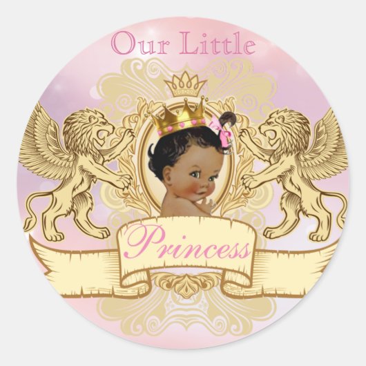Afrikaanse prinses | Regal Lions Crest| Roze & Gou Ronde Sticker (Voorkant)