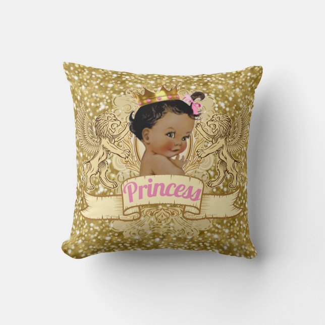 Afrikaanse Prinses Roze en Gouden Glitter Kussen (Voorkant)