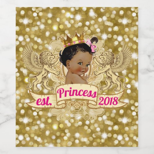 Afrikaanse Prinses Roze en Gouden Glitter Wijn Lab Wijn Etiket (Enkel label)