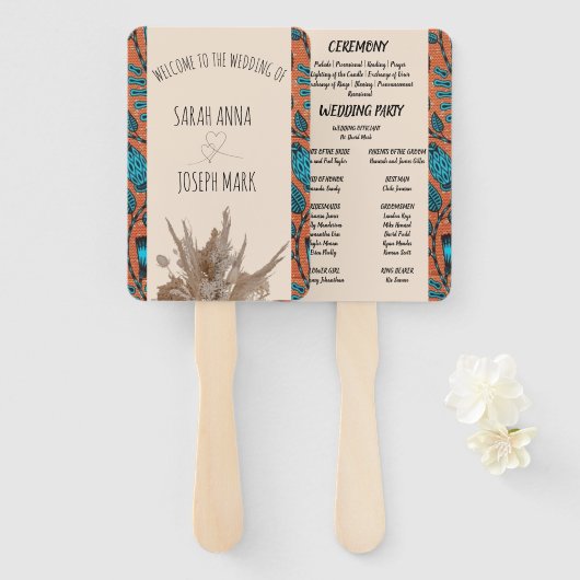 AFRIKAANSE PRINT BRUILOFT PROGRAMMA HAND FAN HANDWAAIER (Voorkant en achterkant)