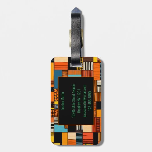 Afrikaanse print gepersonaliseerde naam bagagelabel (Achterkant verticaal)