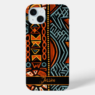 Afrikaanse Print Pattern Gepersonaliseerde naam iPhone 15 Mini Hoesje