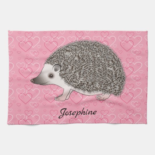 Afrikaanse Pygmy hedgel op roze hartpatroon Theedoek (Horizontaal)