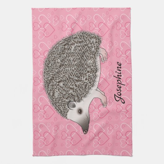 Afrikaanse Pygmy hedgel op roze hartpatroon Theedoek (Verticaal)