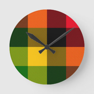 Afrikaanse Rasta Reggae Kleuren Schotse Ruit Patro Ronde Klok