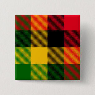 Afrikaanse Rasta Reggae Kleuren Schotse Ruit Patro Vierkante Button 5,1 Cm