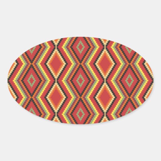 Afrikaanse Rode Groene Oranje Gele Etnische Kunst Ovale Sticker (Voorkant)