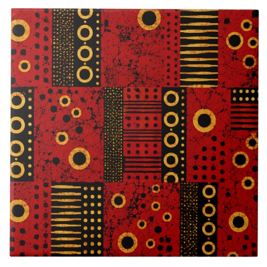 Afrikaanse Rode Zonneburst Stammen Patchwork Decor Tegeltje (Voorkant)