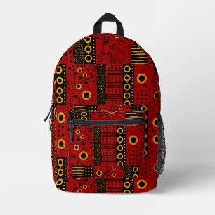 Afrikaanse Rode Zonneuitbarsting Tribale Patchwork Bedrukte Rugzak