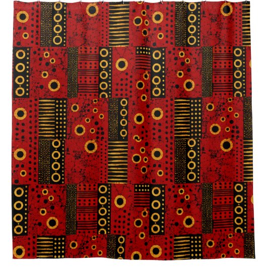 Afrikaanse Rode Zonneuitbarsting Tribale Patchwork Douchegordijn (Voorkant)